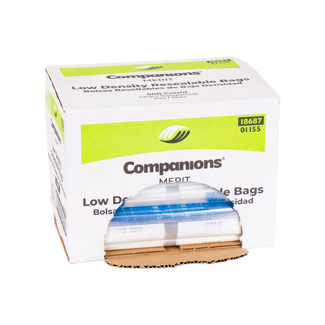 Companions Merit Reclosable Pint Bag-Clear Flat Stack Pack-500 Each-500/Box-1/Case