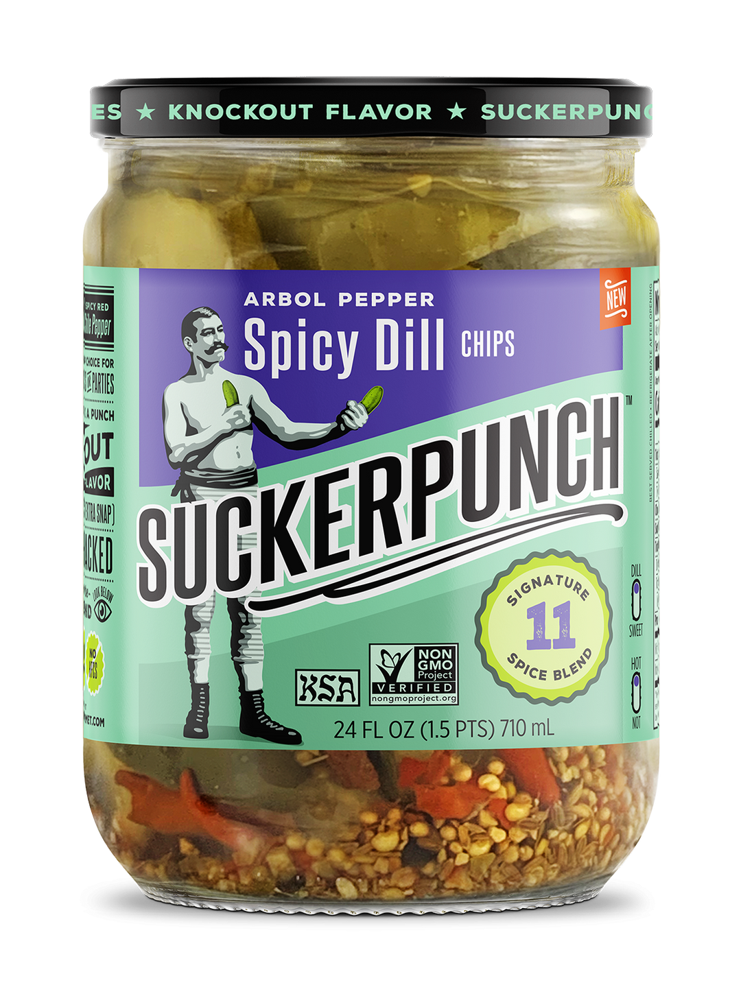 Suckerpunch Gourmet Arbol Pepper Pickle Chips Jar-24 fl. oz.-6/Case