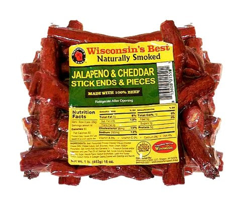Wisconsins Best Jalapeno & Cheddar Stick Ends And Pieces 100% Beef-1 Each-12/Case