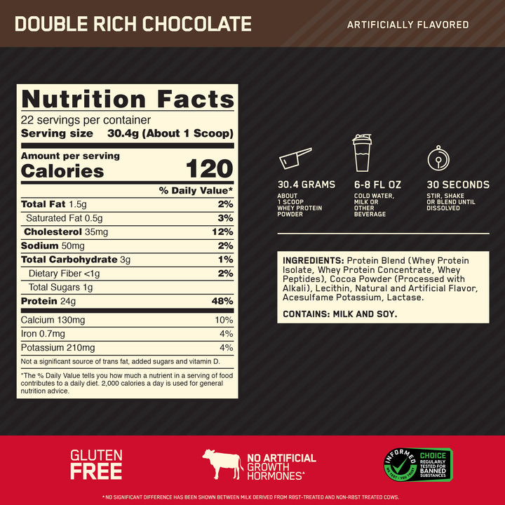 Optimum Nurition Whey Double Rich Chocolate-1.5 lbs.-1/Box-6/Case