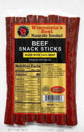 Wisconsins Best 100% Beef Snack Sticks Meat Snack Stick Value Pack Sticks-7 oz.-12/Case