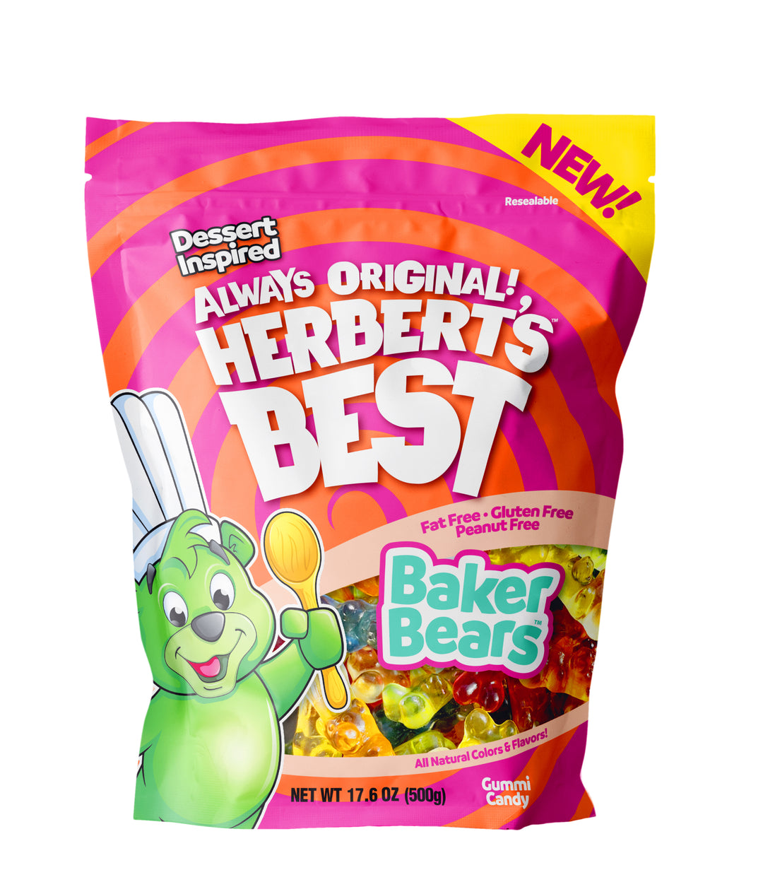 Herbert's Best Grams Of Baker Bear Gummi Resealable Stand-Up Bag-500 Gram-8/Case