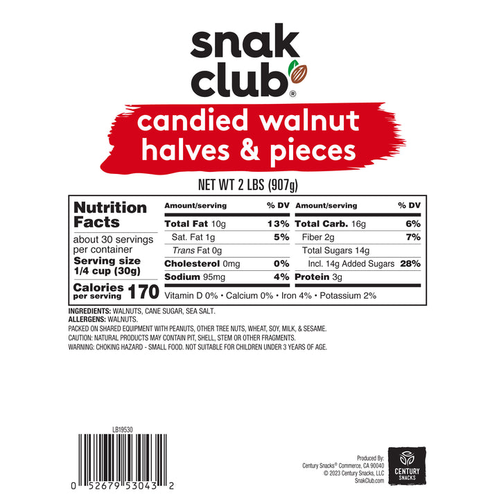 Snak Club Walnut Candied-Halves & Pieces-32 oz.-3/Case