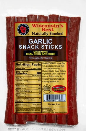 Wisconsins Best Garlic Snack Sticks Meat Snack Stick Value Pack Sticks-7 oz.-12/Case