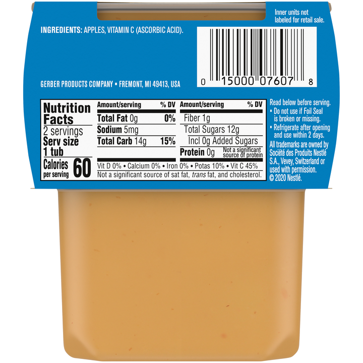 Gerber 2Nd Foods Non-Gmo Applesauce Puree Baby Food Tub-2X 4 Oz Tubs-8 oz.-8/Case