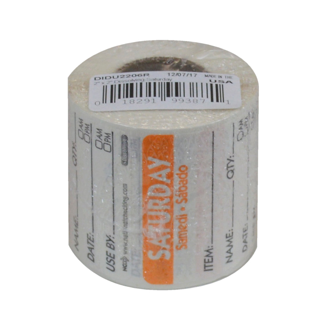 Ncco Trilingual Dissolvable Labels Saturday 2"X2" Item-Date-Use By-250 Each-1/Case