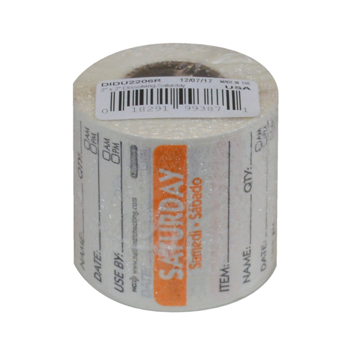 Ncco Trilingual Dissolvable Labels Saturday 2"X2" Item-Date-Use By-250 Each-1/Case