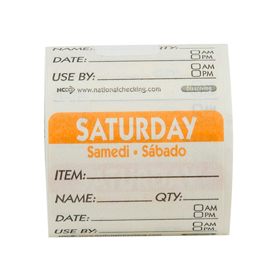 Ncco Trilingual Dissolvable Labels Saturday 2"X2" Item-Date-Use By-250 Each-1/Case