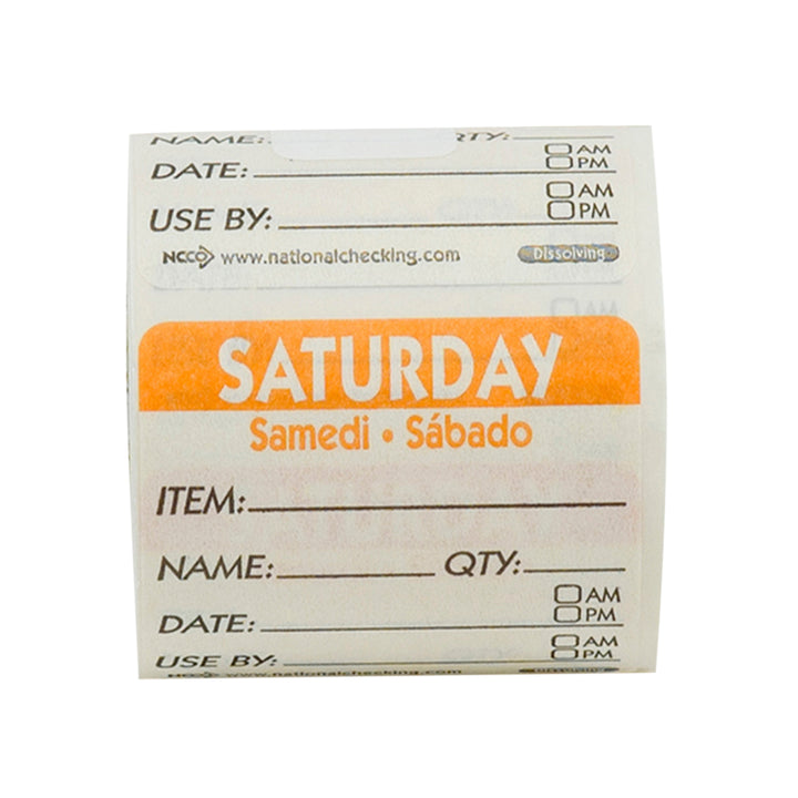 Ncco Trilingual Dissolvable Labels Saturday 2"X2" Item-Date-Use By-250 Each-1/Case