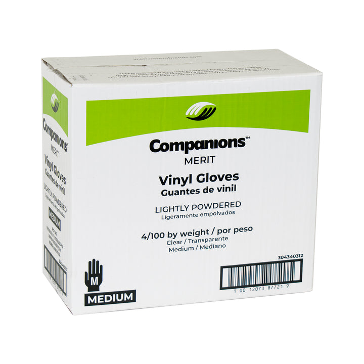 Companions Merit Vinyl Powdered Medium Glove-100 Each-100/Box-4/Case