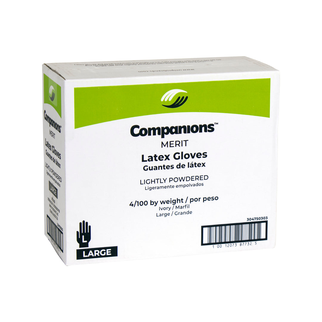 Companions Merit Essentials Lightly Powdered Large Latex Glove-100 Each-100/Box-4/Case
