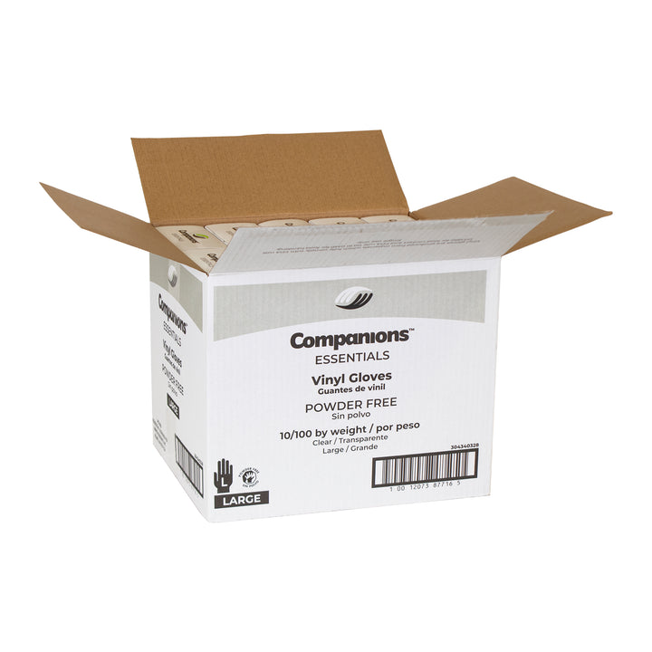 Companions Essentials Gloves Vinyl Powder Free Large-100 Each-100/Box-10/Case