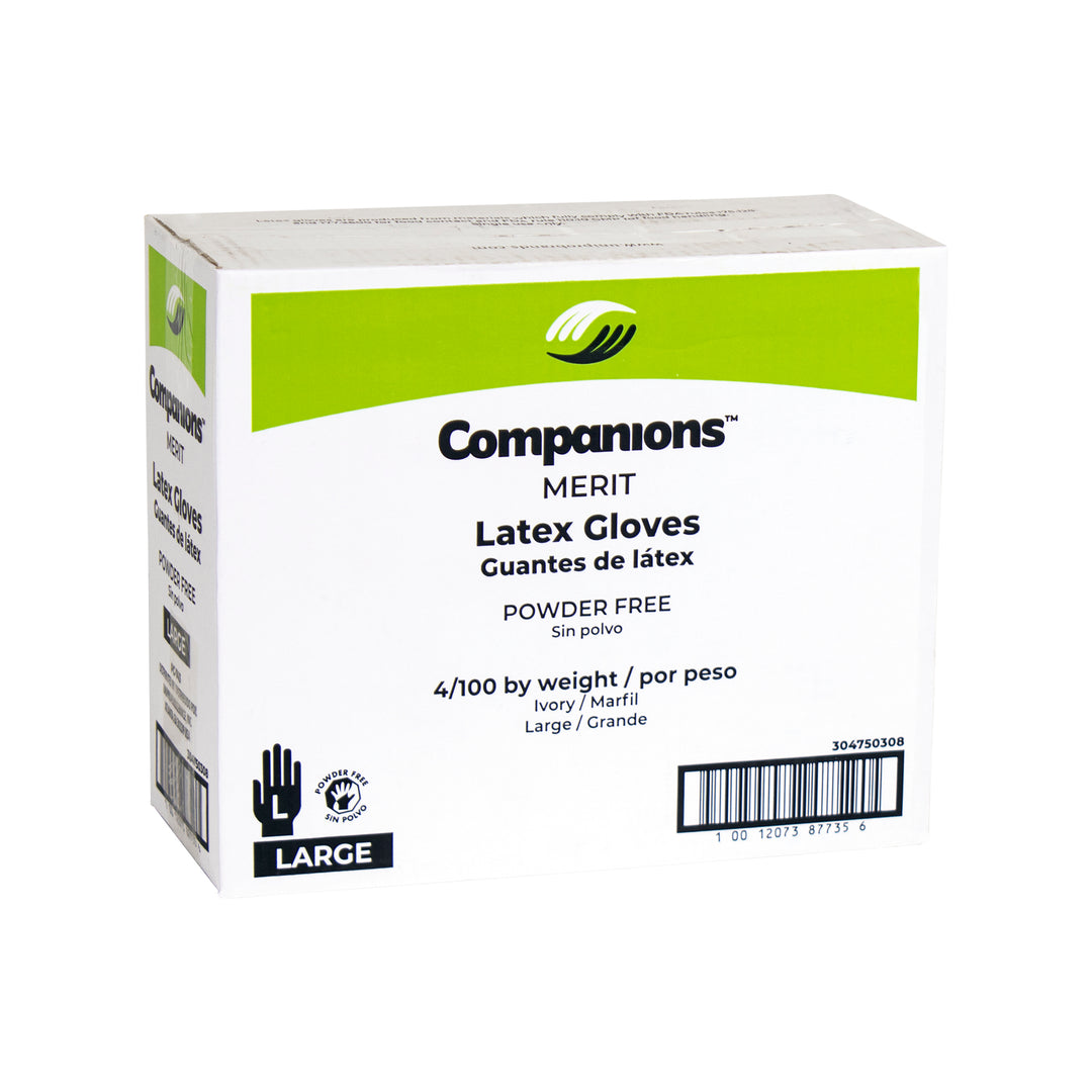 Companions Merit Latex Powder Free Large Glove-100 Each-100/Box-4/Case