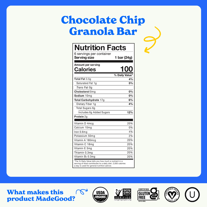Madegood Chocolate Chip Granola Bars Family Pack-10.2 oz.-6/Case