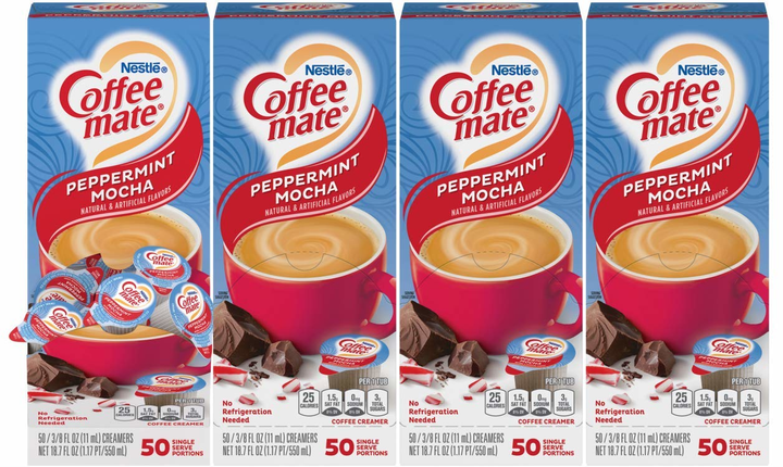 Coffee-Mate Peppermint Mocha Single Serve Liquid Creamer-18.7 fl. oz.-4/Case