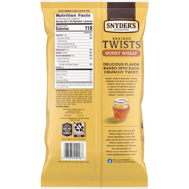 Snyder's Of Hanover Honey Wheat Braided Twists Pretzel-12 oz.-12/Case
