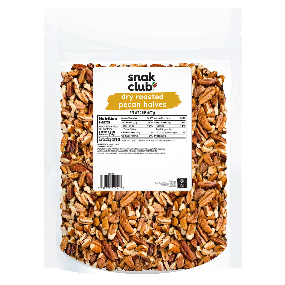 Snak Club Roasted & Salted Pecan-Halves;3- 2Lbs-Case-32 oz.-3/Case