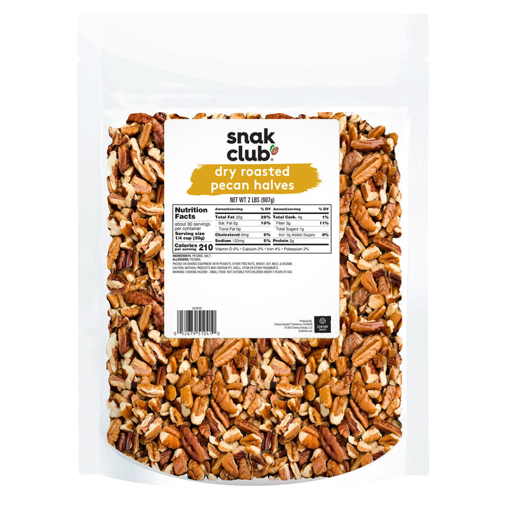 Snak Club Roasted & Salted Pecan-Halves;3- 2Lbs-Case-32 oz.-3/Case