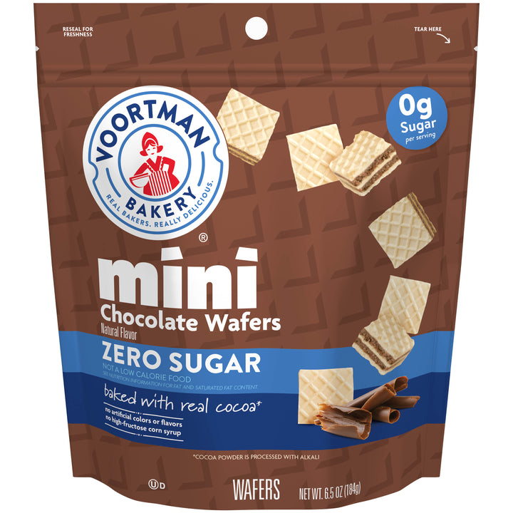 Voortman Zero Sugar Mini Chocolate Wafers Case-6.5 oz.-6/Case
