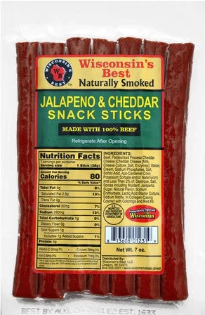 Wisconsins Best Jalapeno & Cheddar Snack Sticks Meat Snack Stick Value Pack Sticks-7 oz.-12/Case