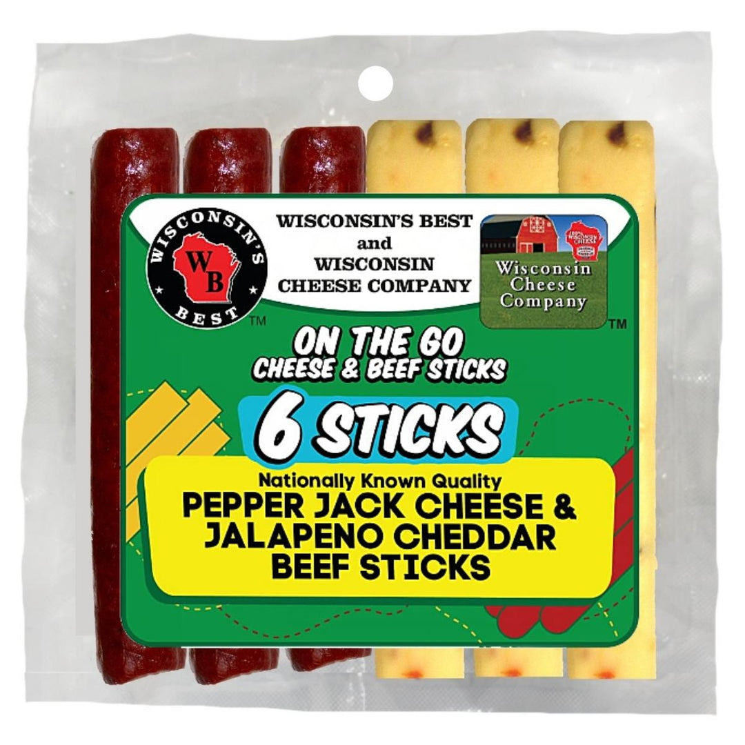 Wisconsins Best Pepper Jack Cheese And Jalapeno Cheddar Beef Stick Combination Shelf Stable Case-1 Each-12/Box-4/Case
