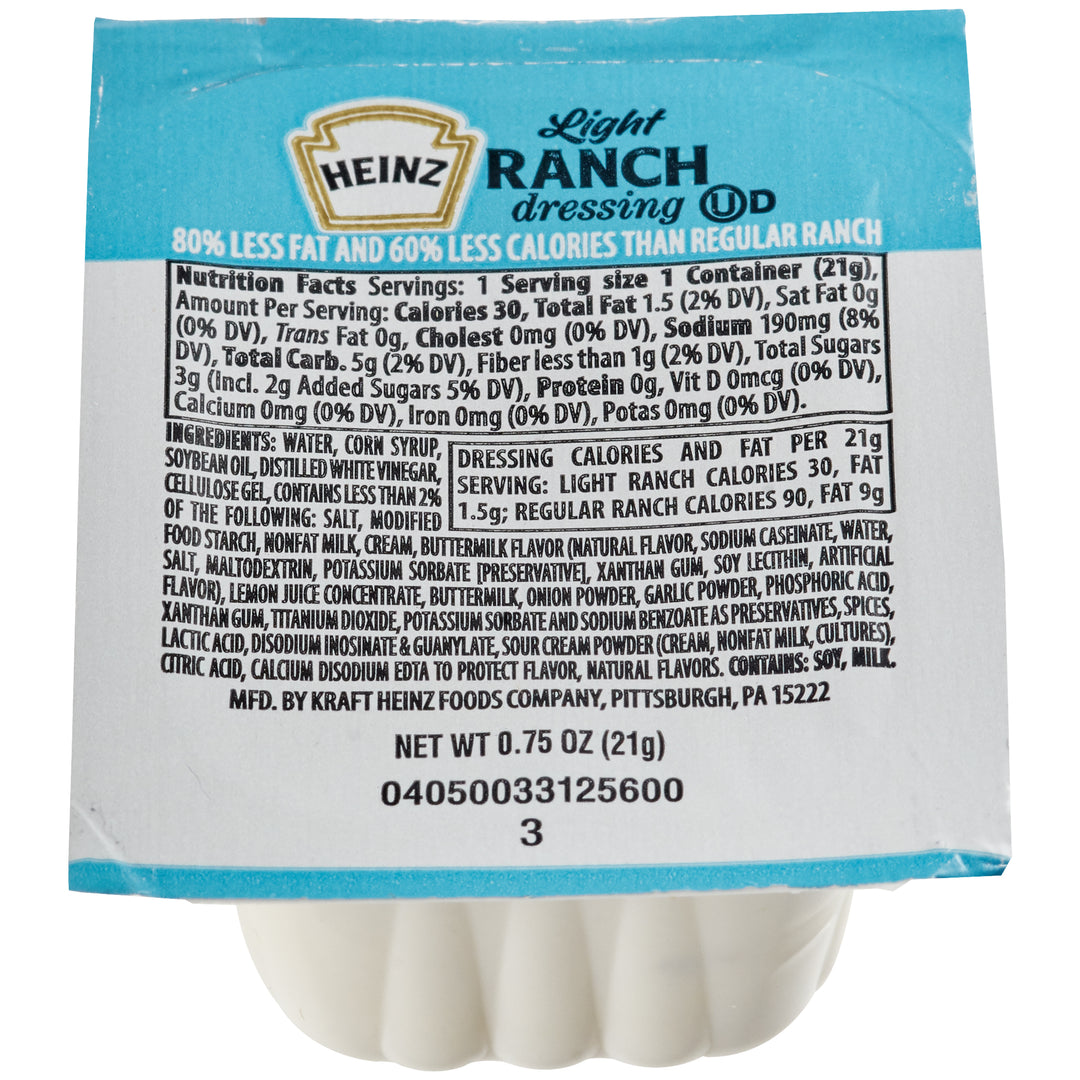 Heinz Ranch Light Dressing Single Serve-0.75 oz.-100/Case Heinz Ranch Light Dressing Single Serve-0.75 oz.-100/Case