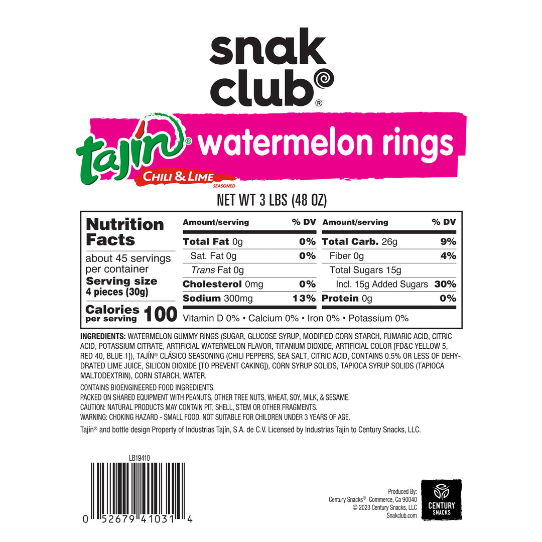 Snak Club Tajin Watermelon Gummy Rings-48 oz.-2/Case