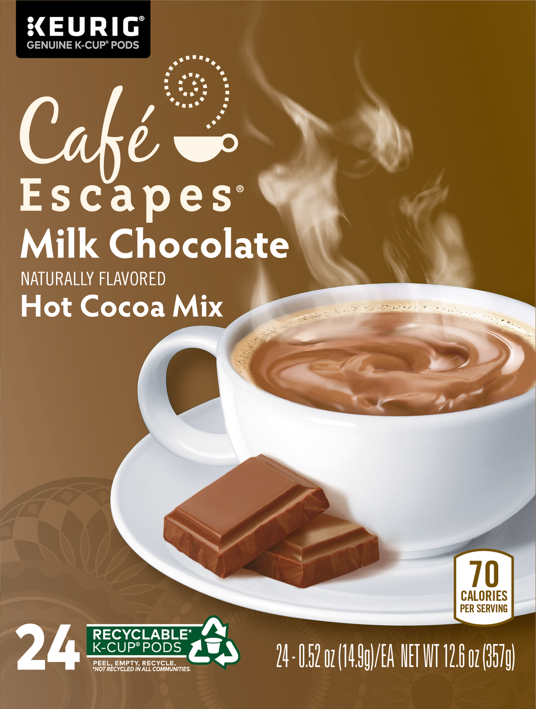 Cafe Escapes Cocoa K-Cup Pod Milk Chocolate-24 Count-4/Case