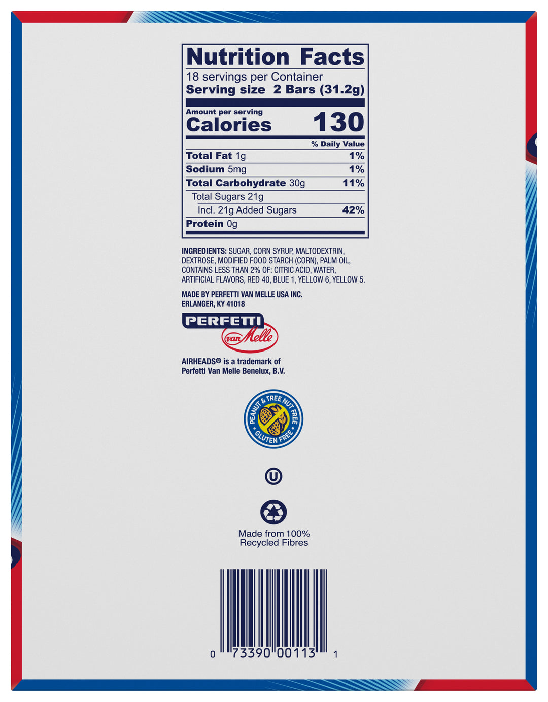 Airheads Blue Raspberry Candy-0.55 oz.-36/Box-12/Case