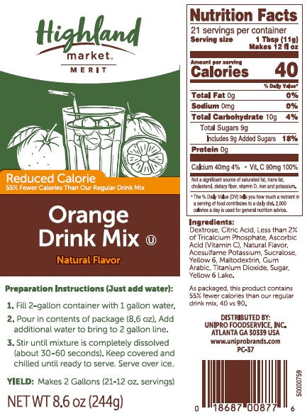 Highland Market Reduced Calories Orange Drink Mix-8.6 oz.-12/Case