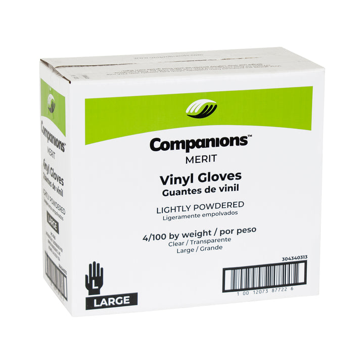 Companions Merit Gloves Vinyl Powdered Large-100 Each-100/Box-4/Case