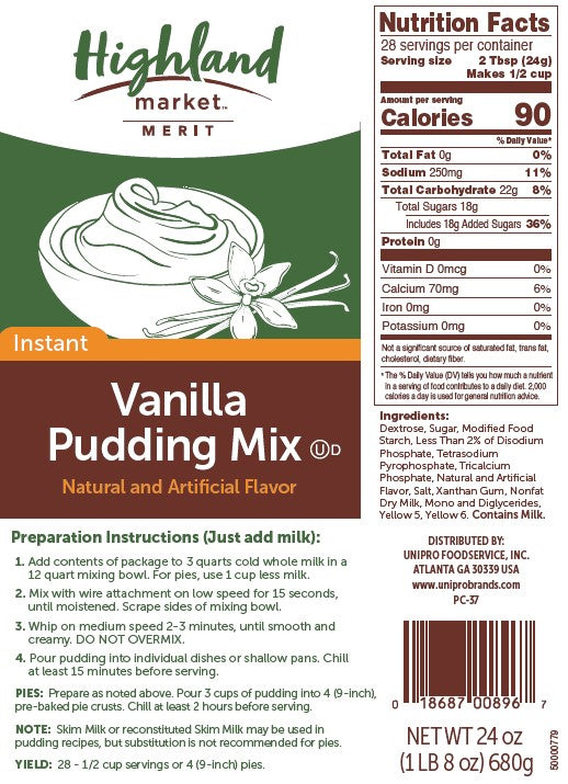 Highland Market Vanilla Flavored Instant Pudding Mix-24 oz.-12/Case