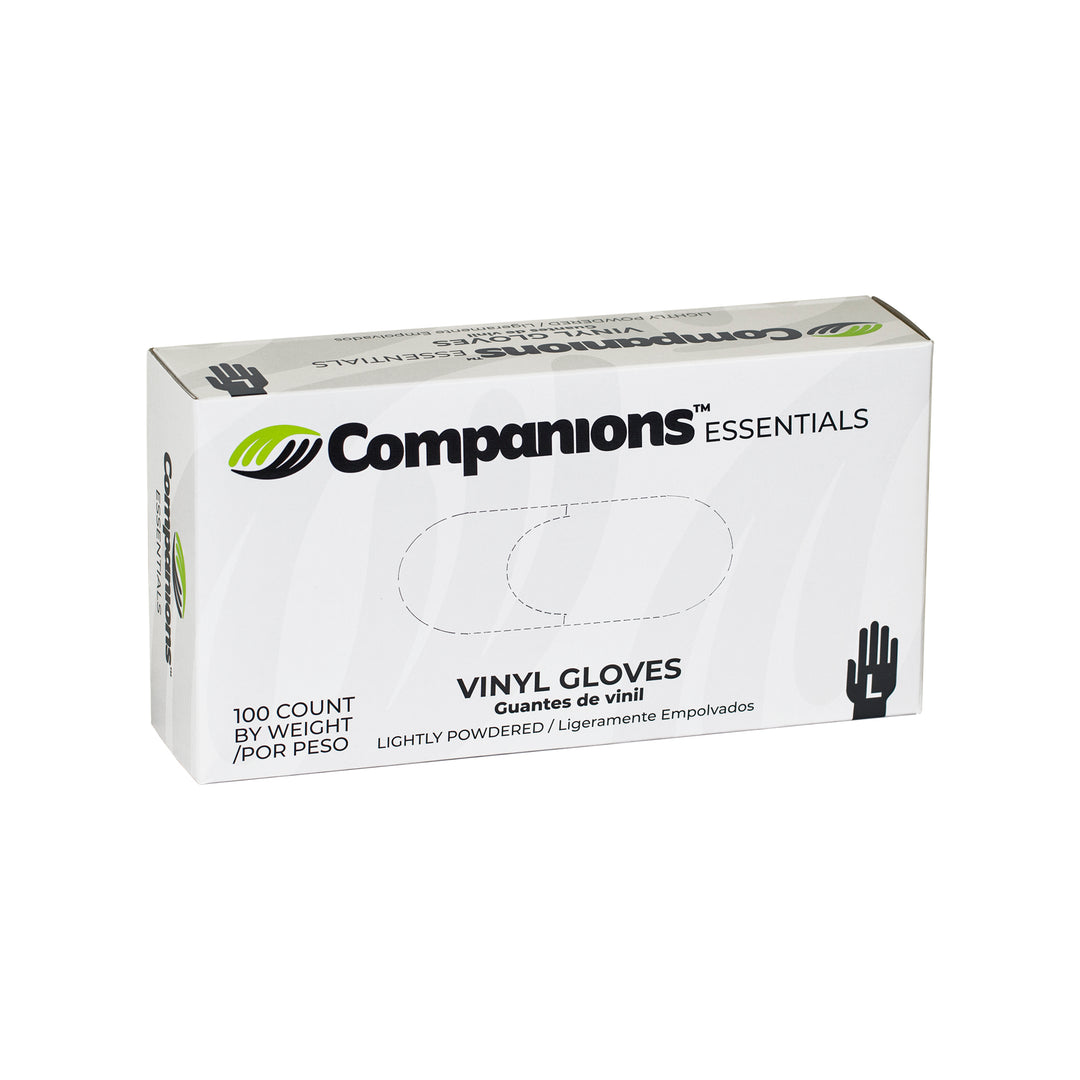 Companions Essentials Lightly Powdered Large Vinyl Gloves-100 Each-100/Box-10/Case