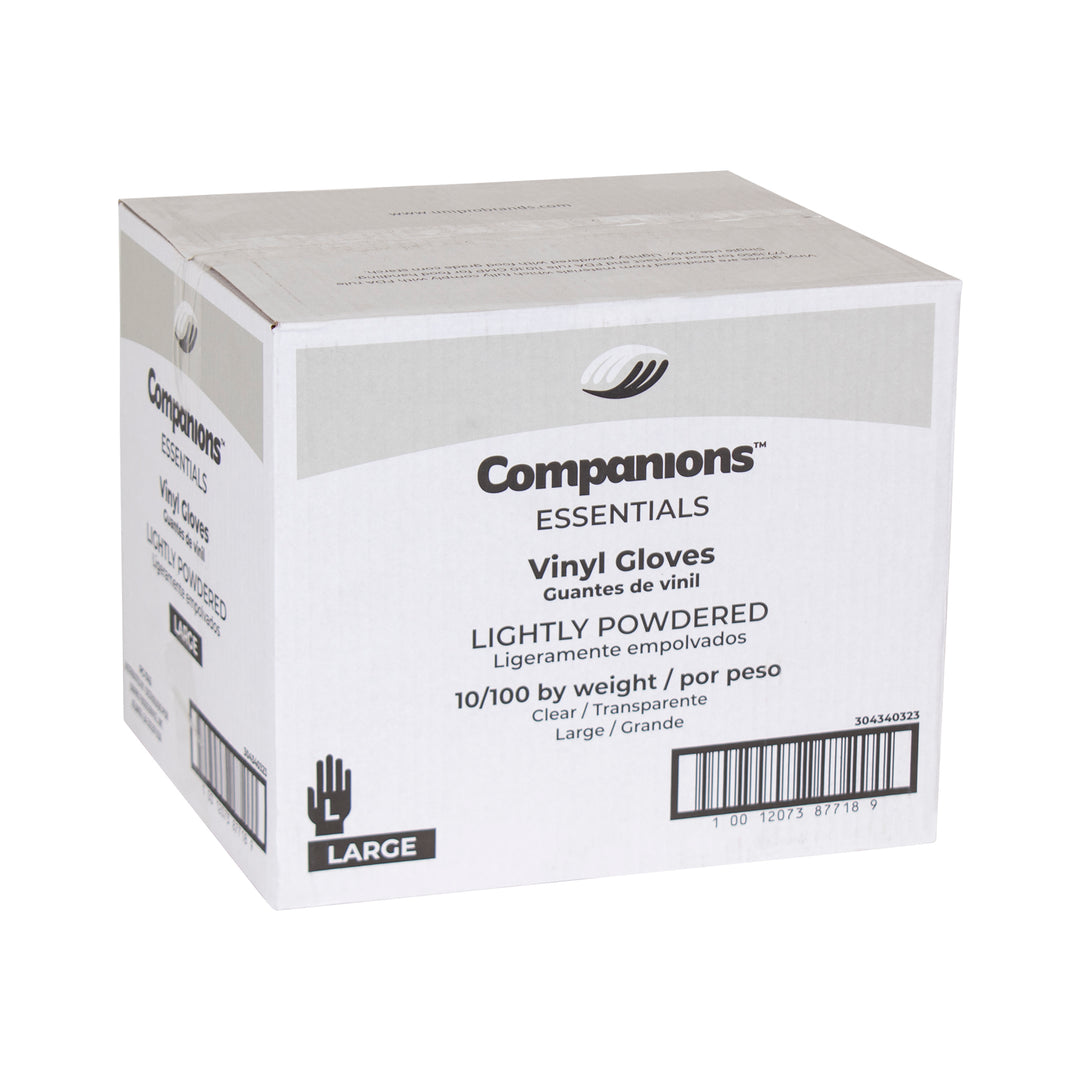 Companions Essentials Lightly Powdered Large Vinyl Gloves-100 Each-100/Box-10/Case