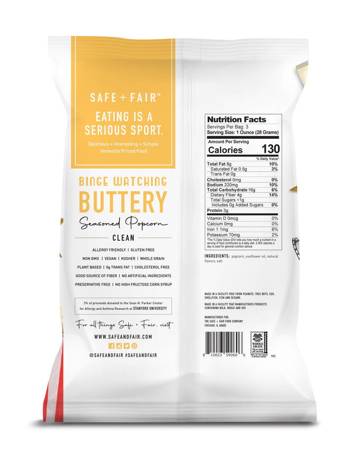 Safe   Fair Drizzled Popcorn Kettle Popped Binge Watching Buttery Flavored Popcorn-1.125 lbs.-6/Case