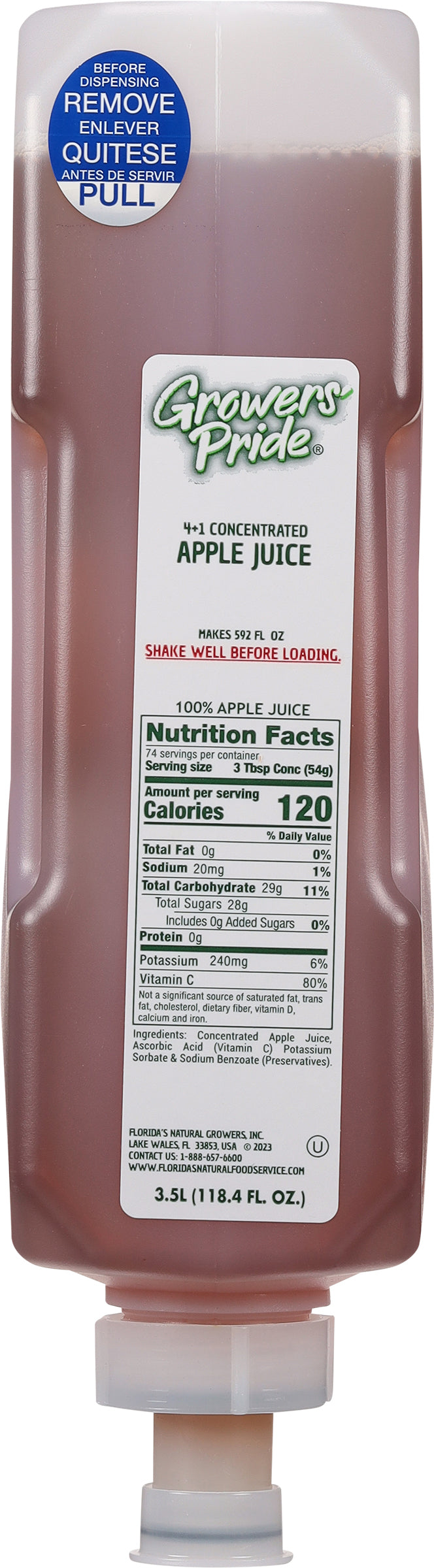 Growers Pride 4 1 100% Apple Juice-3.5 L-3/Case