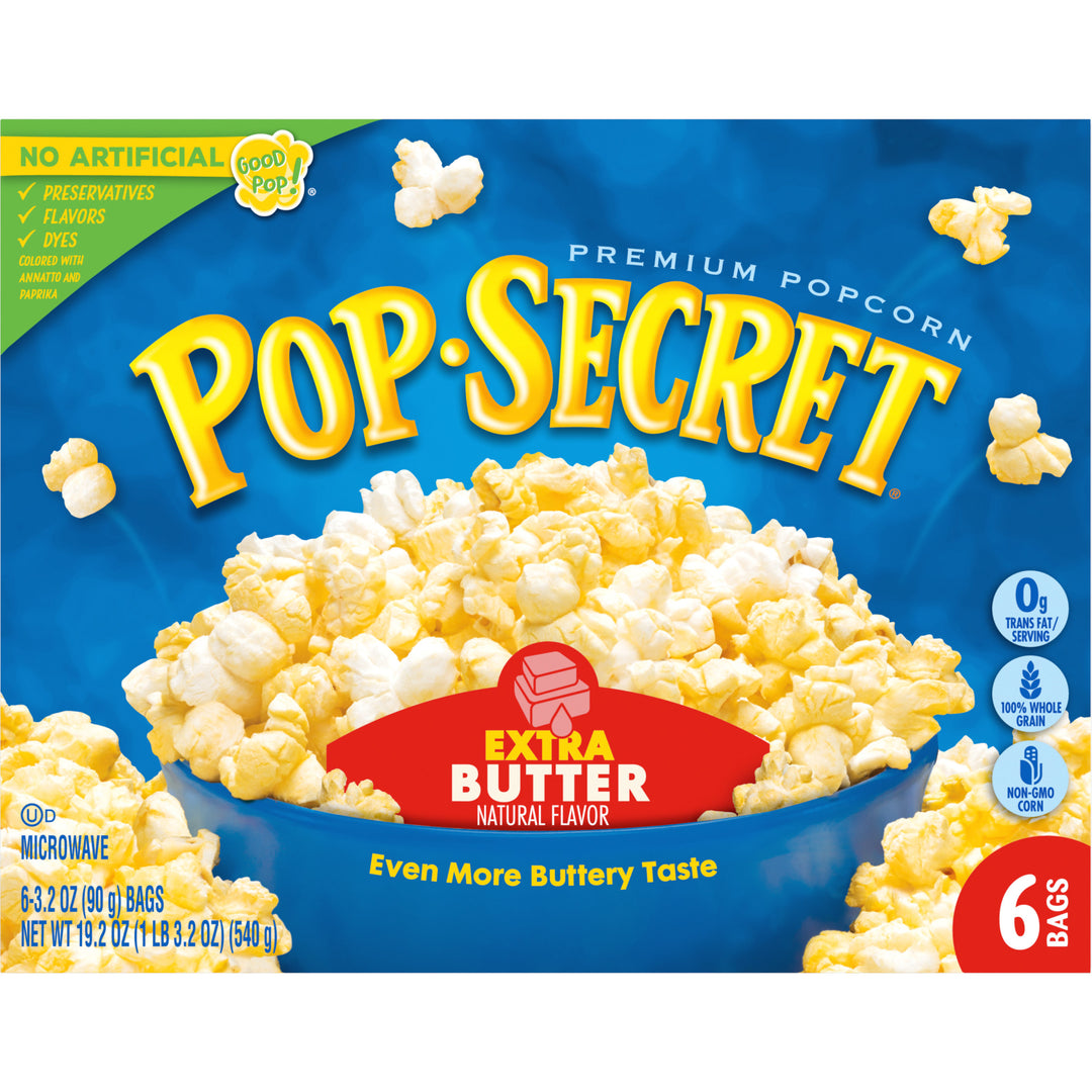 Pop Secret Microwave Popcorn-Extra Butter Flavor-Sharing Bags-19.2 oz.-6/Case