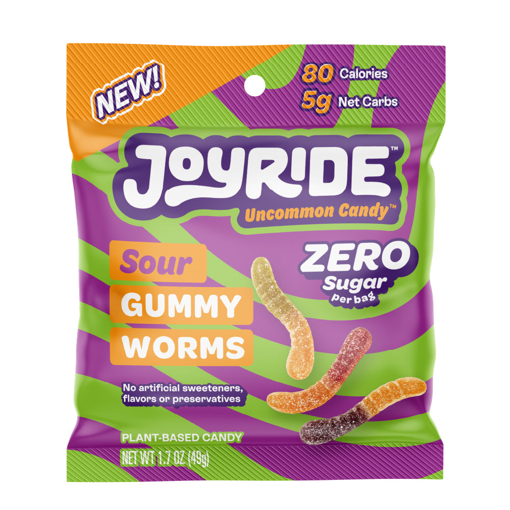 Joyride Zero Sugar Sour Gummy Worms Display Carton-1.7 oz.-8/Box-8/Case