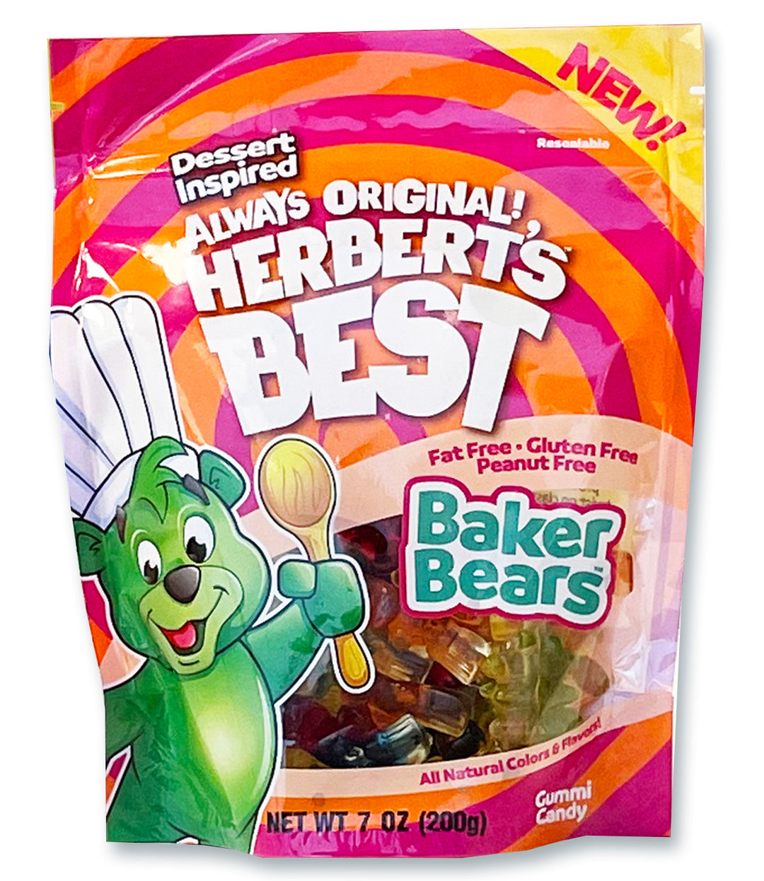 Herbert's Best Grams Of Baker Bear Gummi Peggable Stand-Up Bag-7 oz.-10/Case