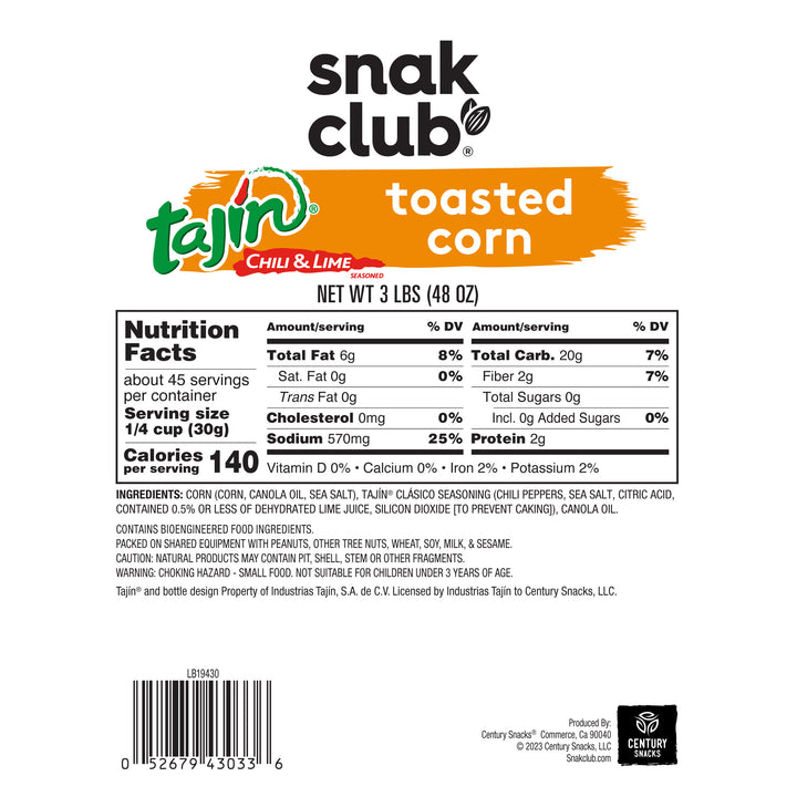 Snak Club Tajin Toasted Corn-48 oz.-2/Case