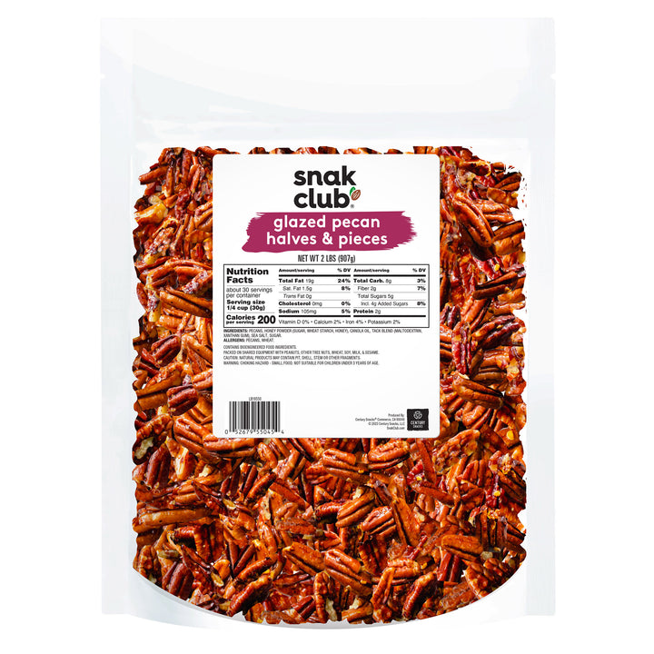 Snak Club Glazed Pecans-Halves & Pieces;3- 2 Lbs-Case-32 oz.-3/Case