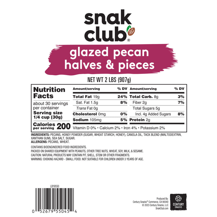 Snak Club Glazed Pecans-Halves & Pieces;3- 2 Lbs-Case-32 oz.-3/Case