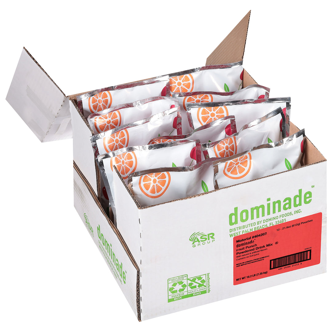 Domino Dominade Fruit Punch Powdered Drink Mix Pouches-21.6 oz.-12/Case