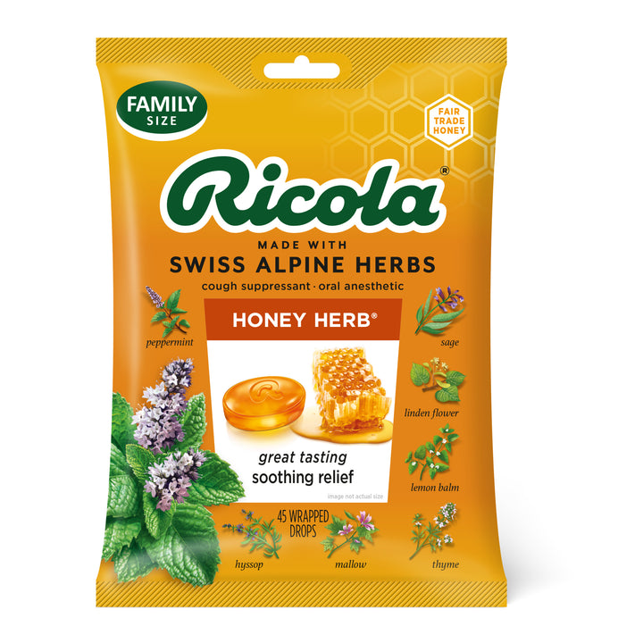 Ricola Honey Herbed Cough Drop Bags-45 Count-6/Box-6/Case
