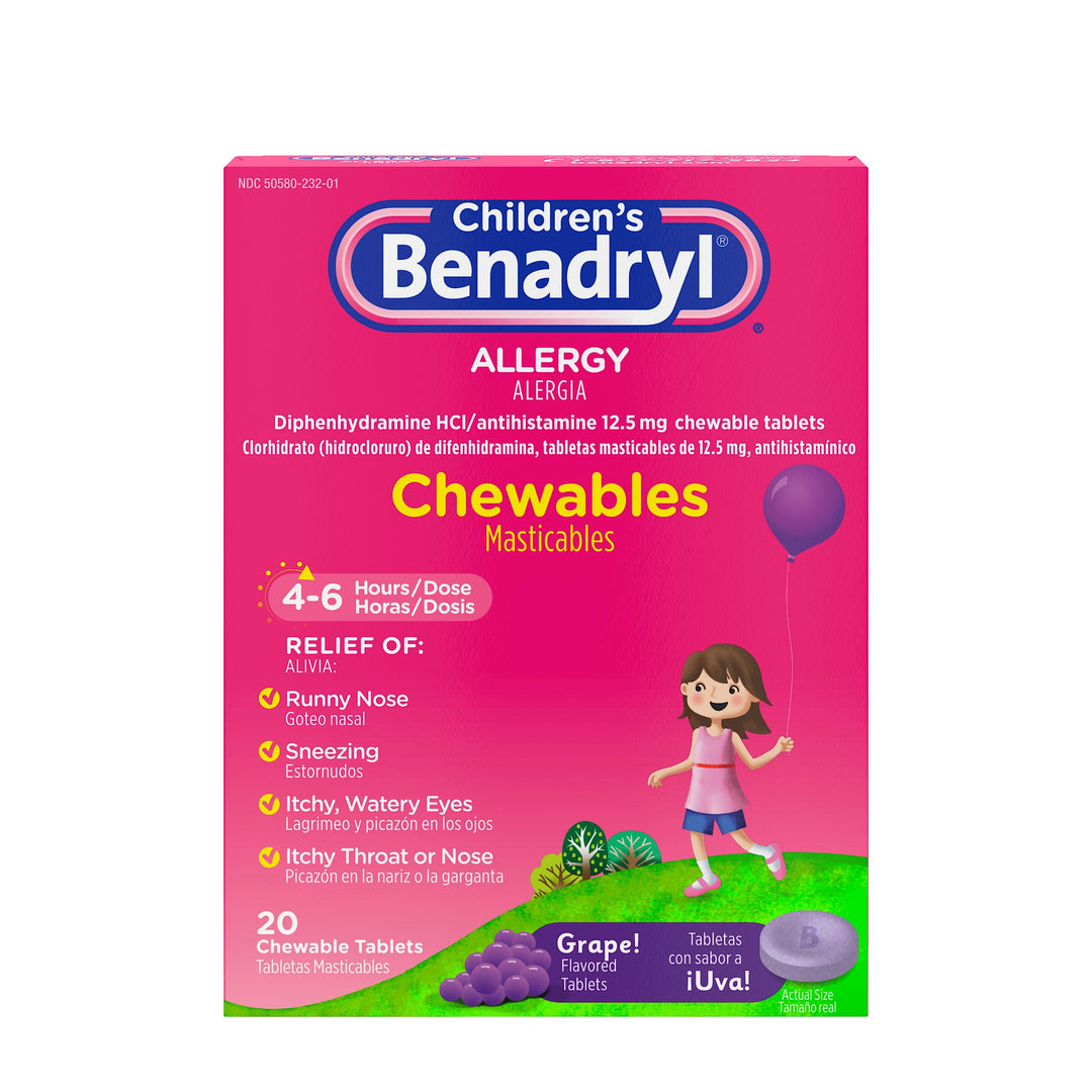 Benadryl Childrens Chewable Tablets-20 Count-3/Box-8/Case