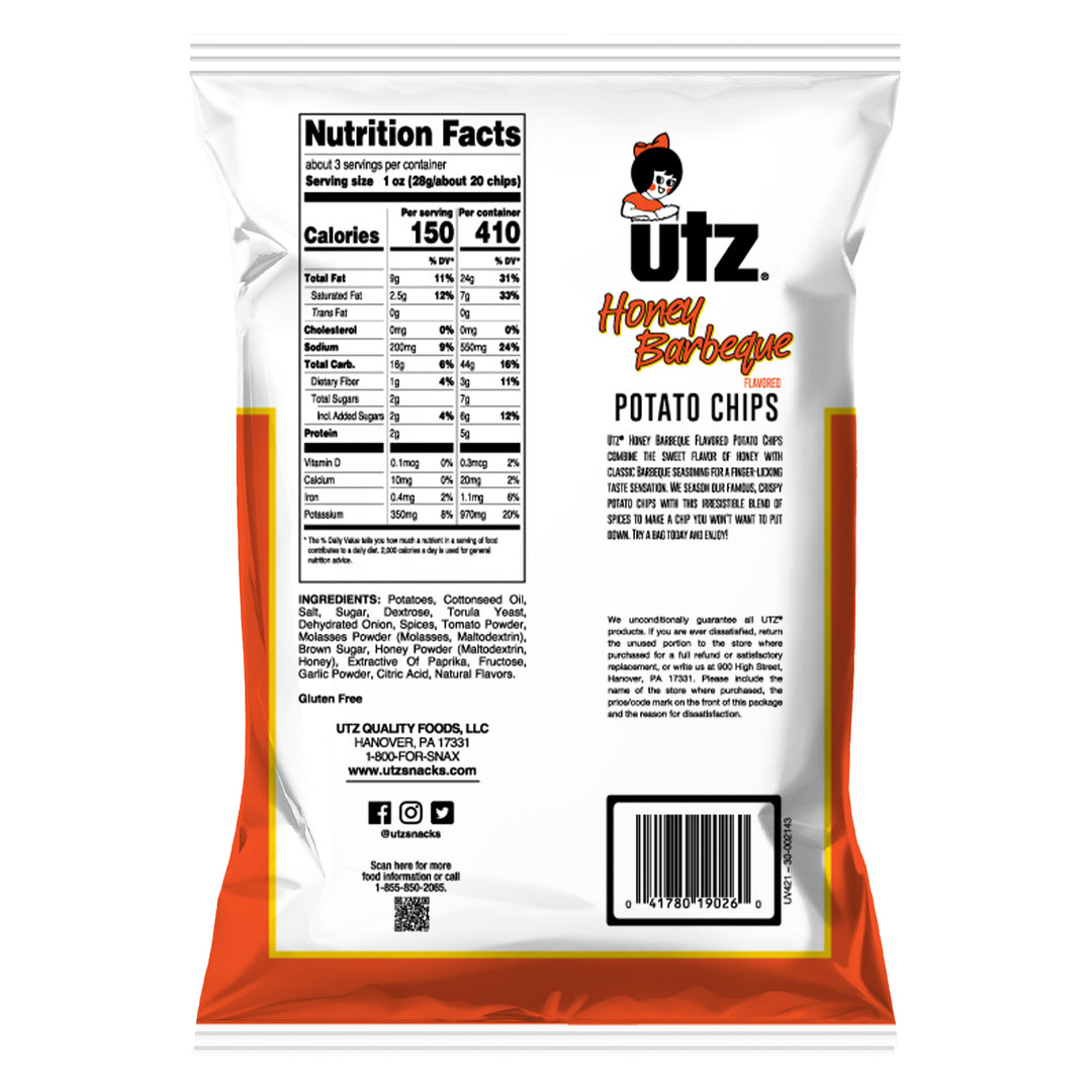 Utz Honey Barbeque Chips-2.75 oz.-14/Case