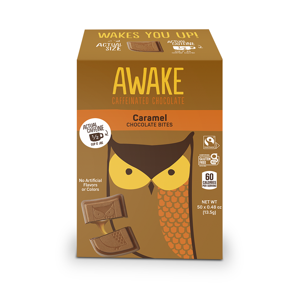 Awake Chocolate Caffeinated Chocolate Bites Changemaker - Caramel-0.48 oz.-50/Box-2/Case
