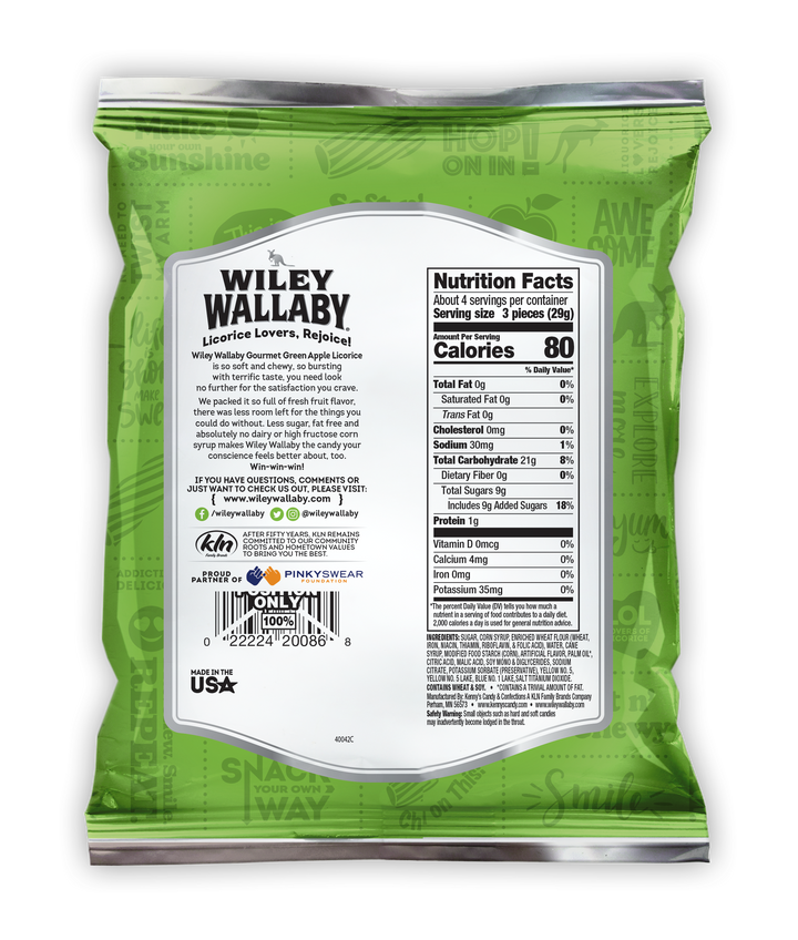 Wiley Wallaby Green Apple Licorice-4 oz.-12/Case