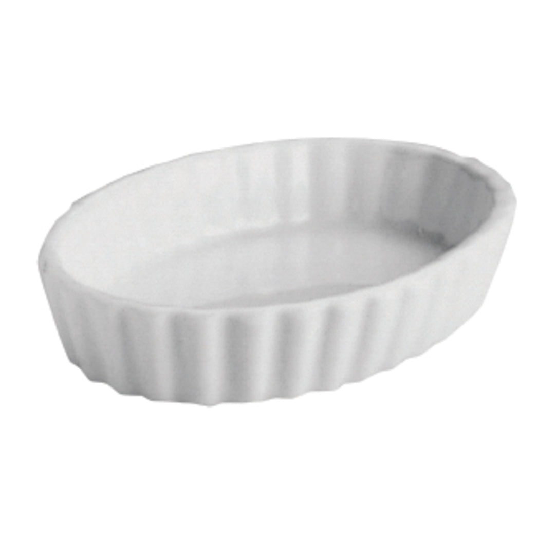 Hall China Oval Fluted Souffle Creme Brulee Dish 4 1/2 In X 3 1/4 In X 1 In (3 Oz) White-2 Dozen-1/Case