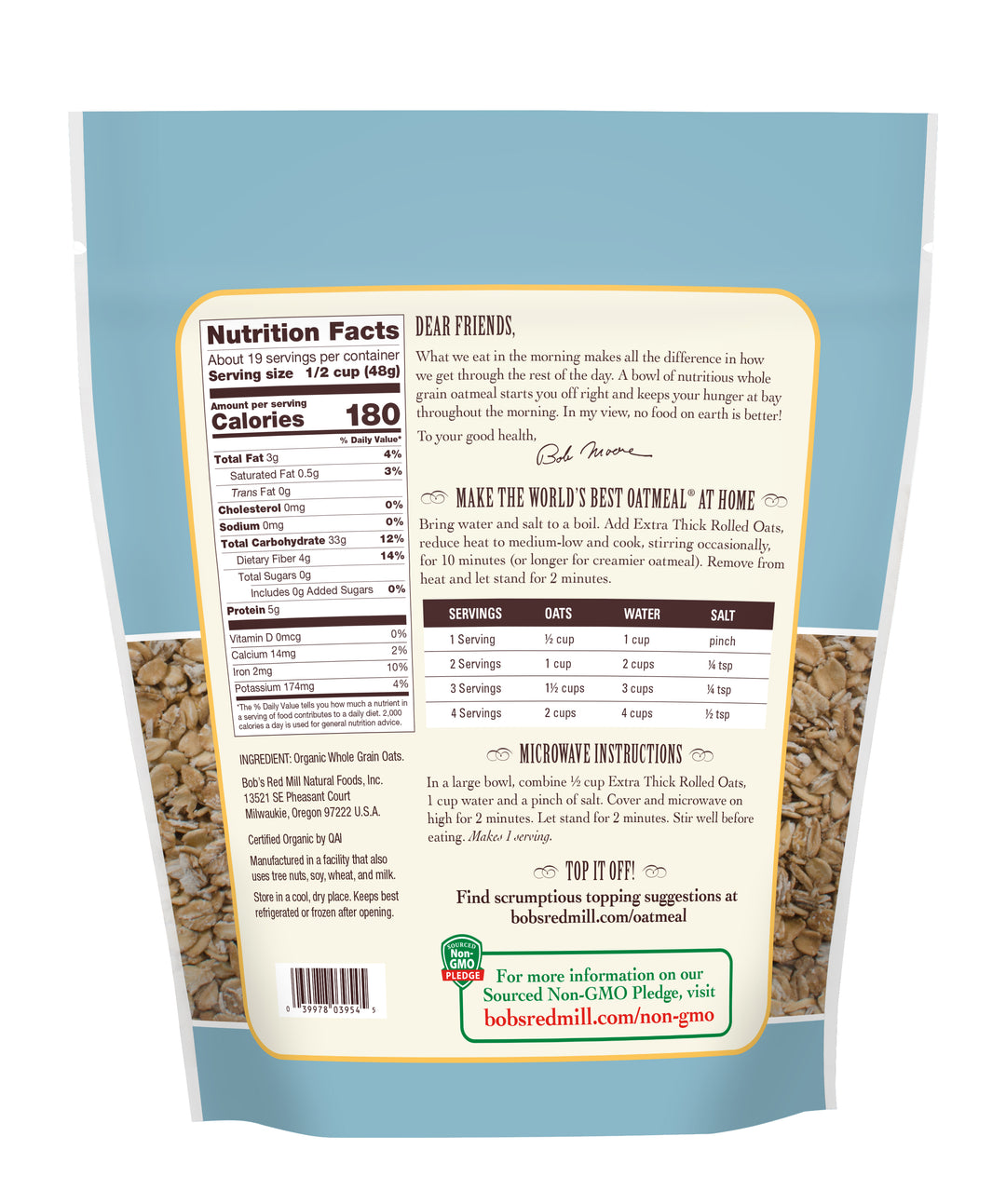 Bobs Red Mill Natural Foods Inc Organic Extra Thick Rolled Oats-32 oz.-4/Case